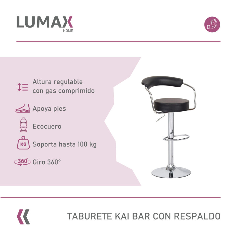 Taburete Kai Ideal para Bar C/Respaldo Negro