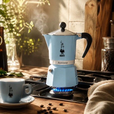 Cafetera Moka Rainbow Celeste 130ml 3 Tazas Bialetti Cafetera Moka Rainbow Celeste 130ml 3 Tazas Bialetti