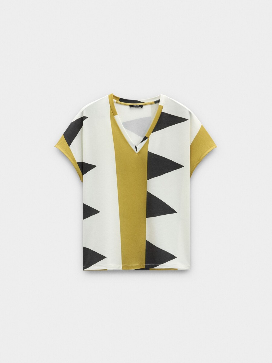 Camiseta Estampada Con Escote En Pico multicolor