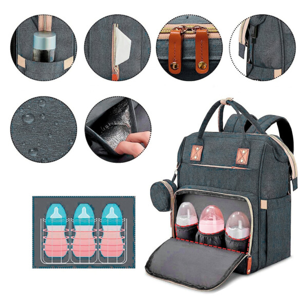 Bolso Maternal Mochila Madre Moderna Impermeable Resistente Variante Color Gris