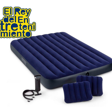 Colchón Inflable Intex 2p Camping +almohada +inflador azul