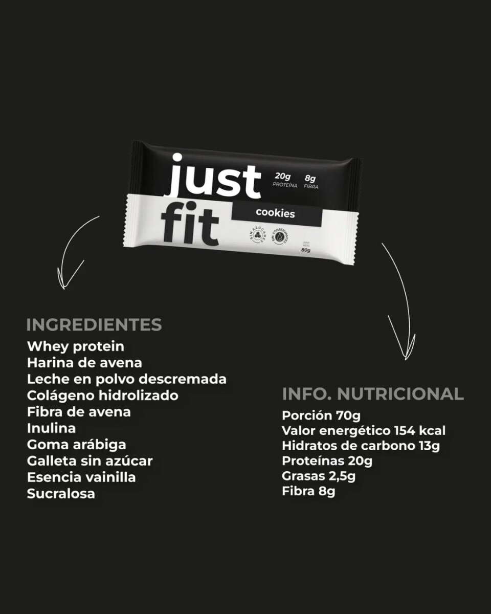 Barritas Premium 20g Proteína + Colágeno JustFit - Cookies — Wikimúsculos