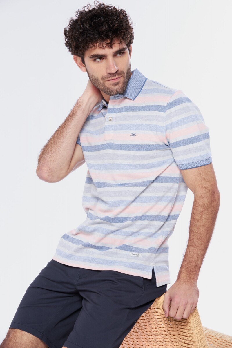 REMERA POLO RAYADA - Gris 