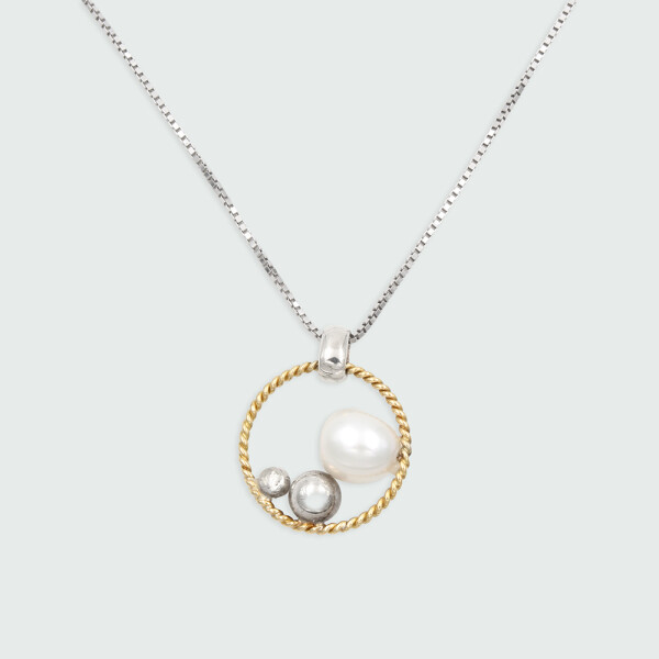 Cadena y colgante Círculo de vida de MOON en plata 925, oro 18k y perla Cadena y colgante Círculo de vida de MOON en plata 925, oro 18k y perla