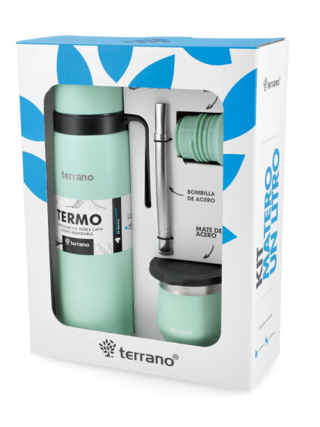 Kit Termo Manija Rígida Con Mate Flap y Bombilla Verde Agua