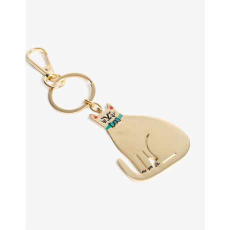 Llavero Y Bag Charm Metálico Gato Dorado