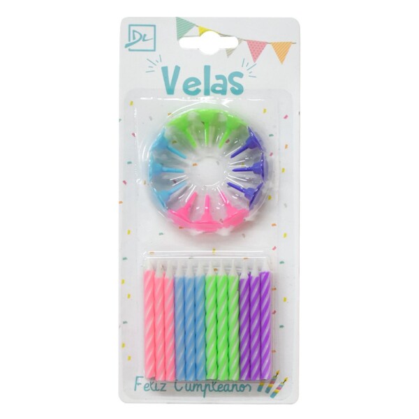 VELAS TORNEADAS X 24 SURTIDAS MULTICOLOR