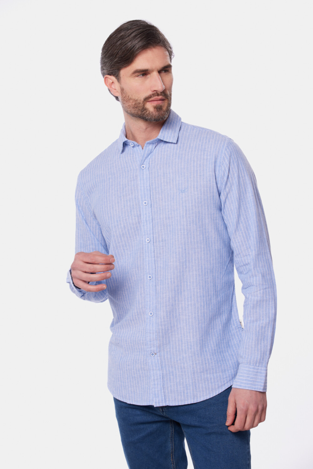 CAMISA DE LINO RAYADA Azul