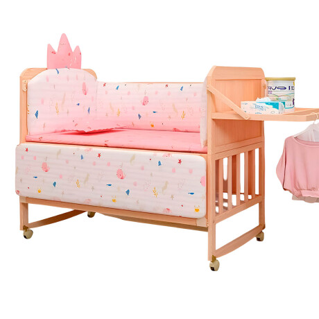 Cuna Bebé Multifunción 5 En 1 Madera Con Rueditas Rosa