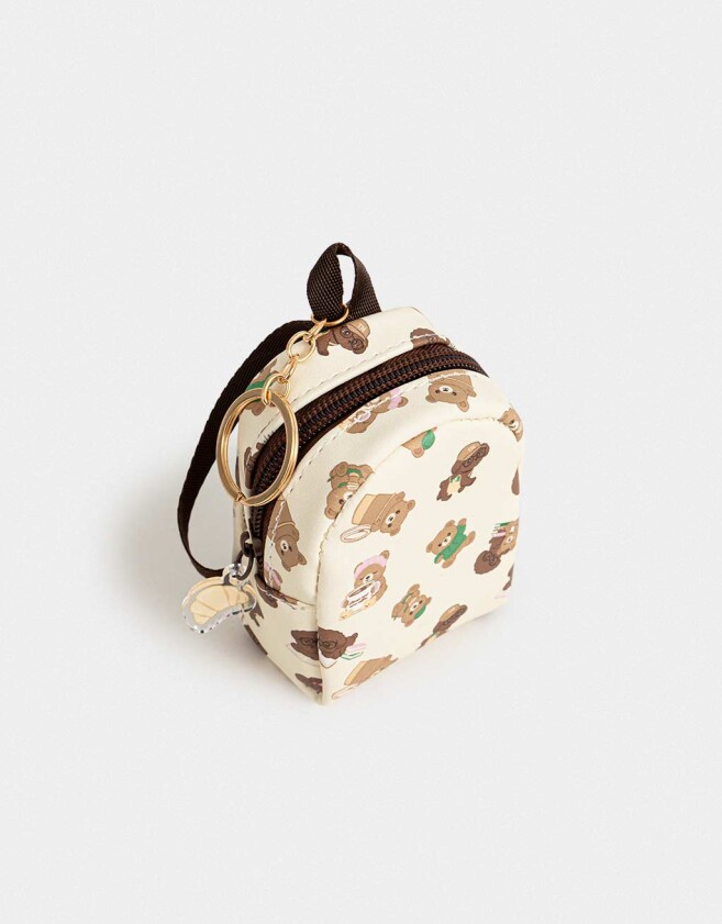 Llavero PU Llavero De Mochila De Pu Estampada Con Tiracierre - Blanco Crema