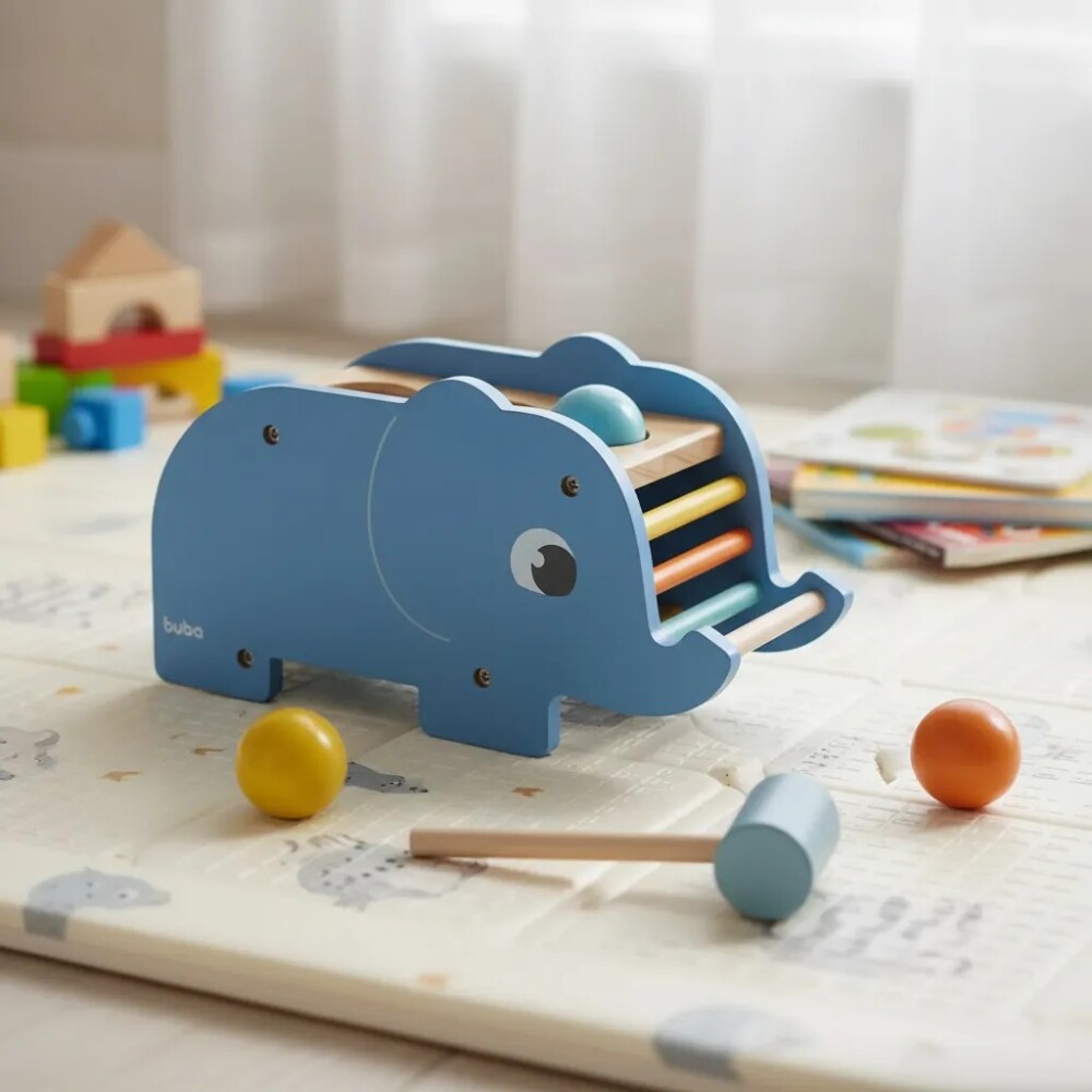 Juguete elefante martillo encastre BUBA cloudy montessori Juguete elefante martillo encastre BUBA cloudy montessori