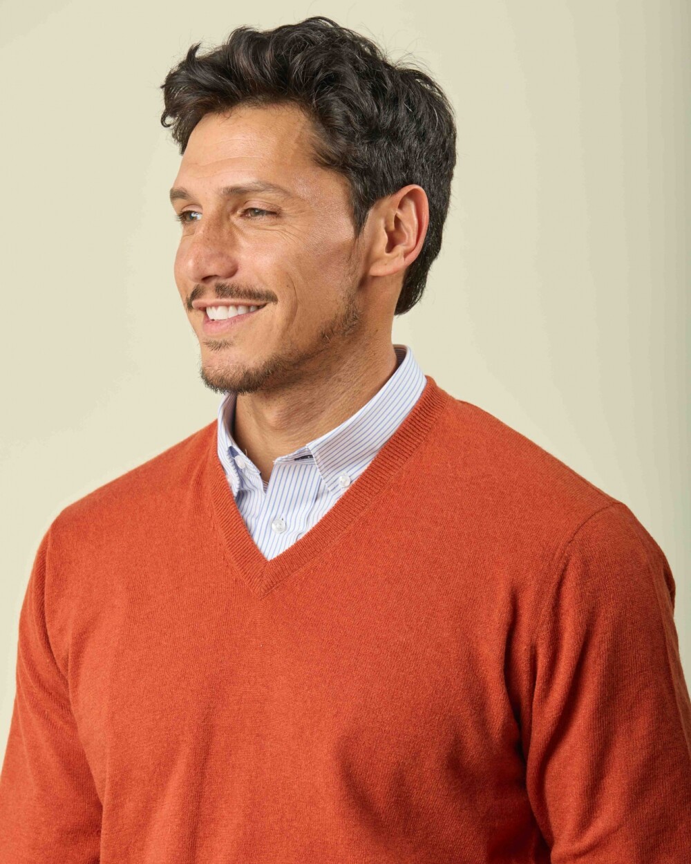 Buzo Lambswool Escote V Ladrillo