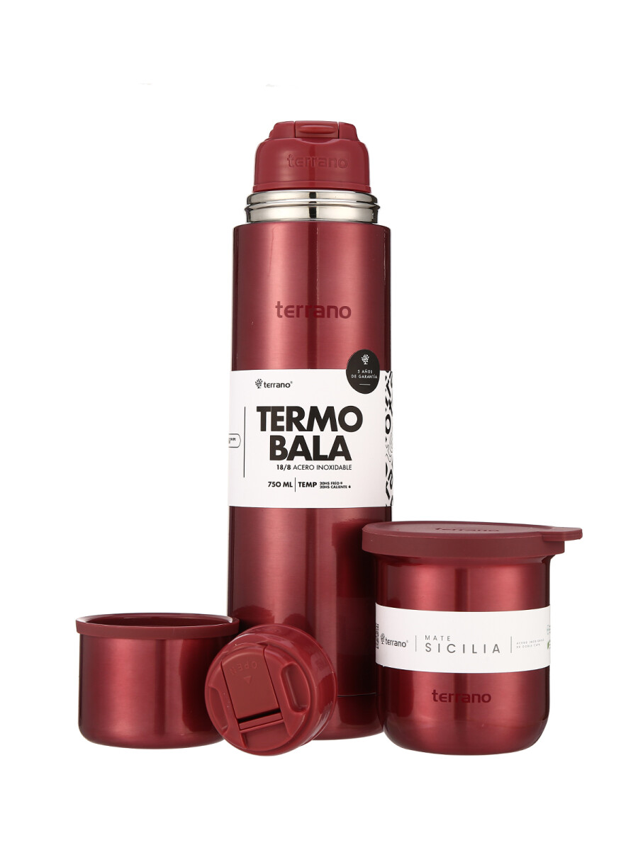 Kit Acero Bala Metalizado - 750mL + Mate Sicilia - Rojo 