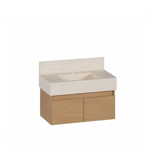 Mueble de baño Goya Jequitiba y mesada suspendida en porcelanato Napoles 80cm Travertino Mueble De Baño Goya Jequitiba Y Mesada Suspendida En Porcelanato Napoles 80cm Travertino