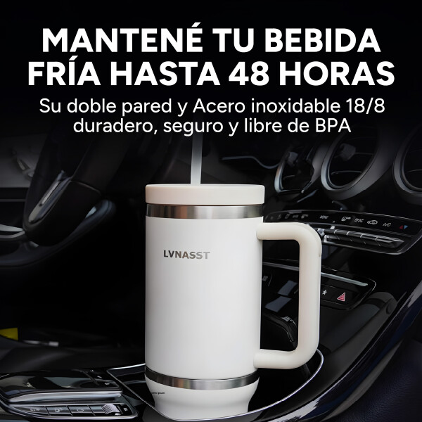 Vaso Térmico Acero inoxidable Doble 890ml + 295ml C/pajita Color Blanco