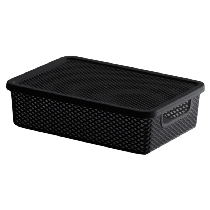 Cesto organizador calado línea con tapa M NEGRO