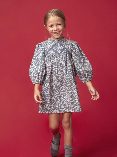 Vestido Flores Azul Medio Oscuro