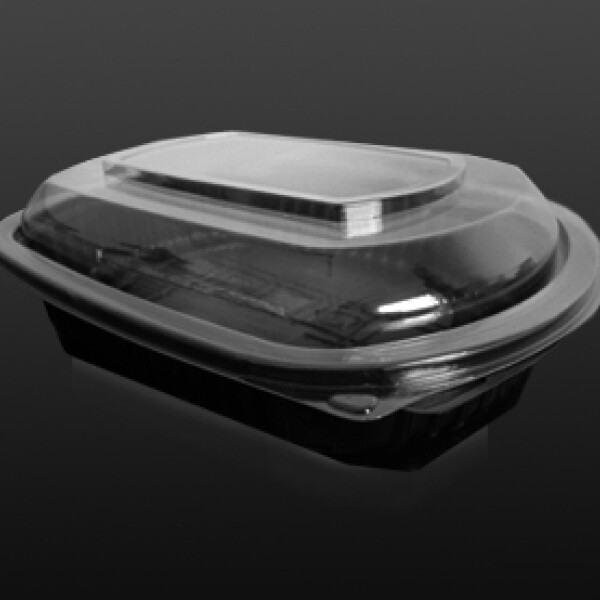 BANDEJA PE OVAL NEGRA CON TAPA 15X20X3 CM. NEGRO