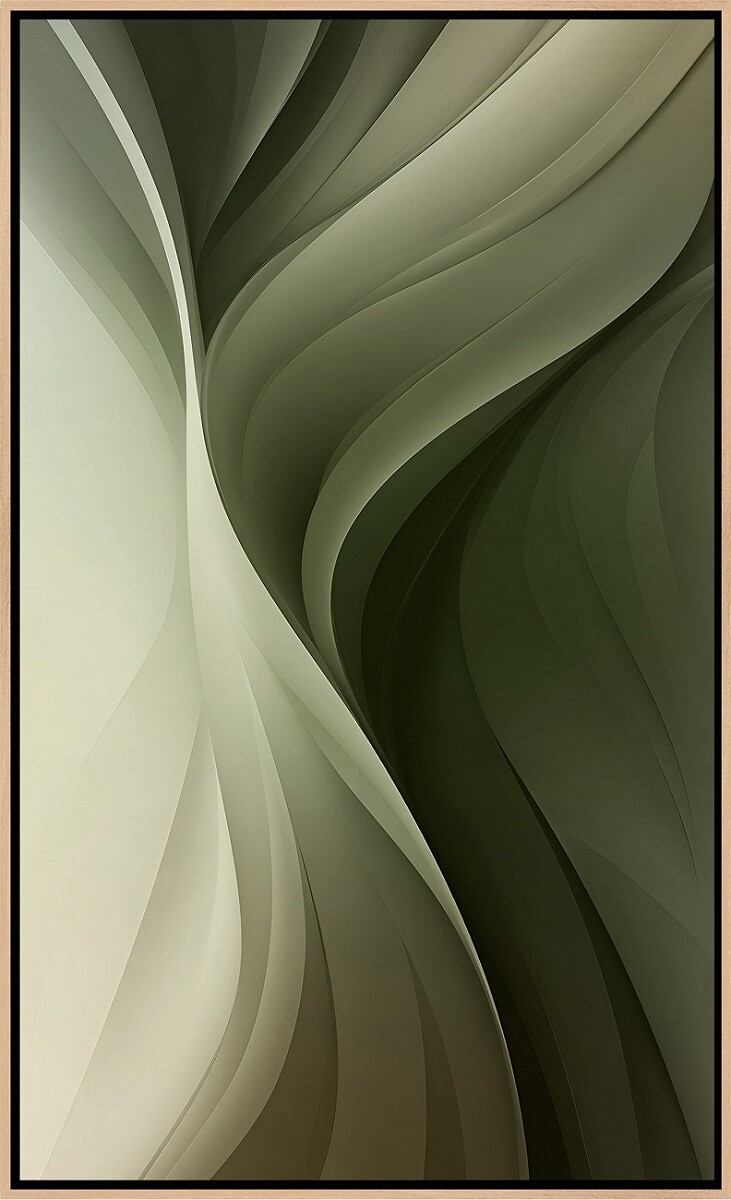 CUADRO CANVAS ABSTRACTO ONDAS VERDES MARCO MADERA 
