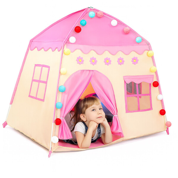 Carpa Casita Infantil Desarmable C/ Ventanas Diseño Infantil Color Rosa