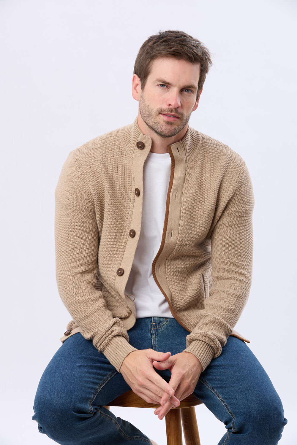 CARDIGAN GRUESO TEJIDO Beige