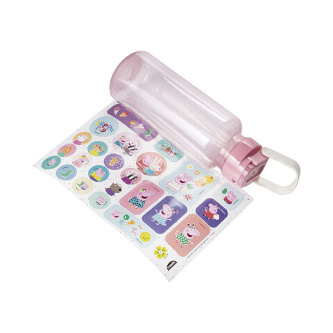 Botella Plática Fun Peppa Pig 600 ml con Adhesivos U
