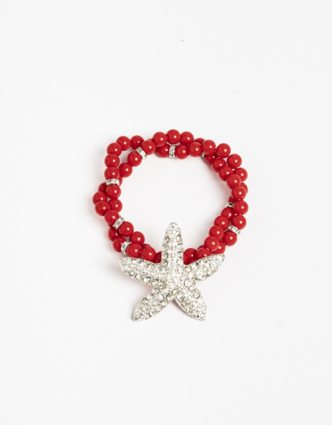 Pulseras Elásticas Canutillos Pulsera Elástica Beads Estrella De Mar - Rojo Medio