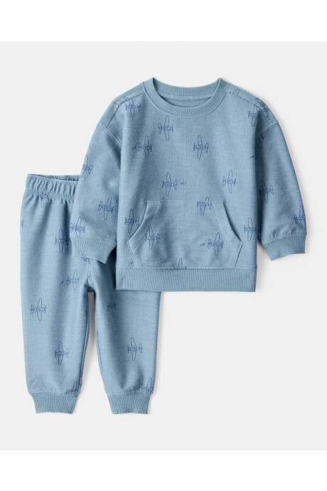 Set dos piezas de algodón, pantalón y buzo, diseño aviones Set dos piezas de algodón, pantalón y buzo, diseño aviones