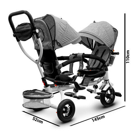 Coche Triciclo Doble Toldo Anti UV Asiento Giratorio Gris