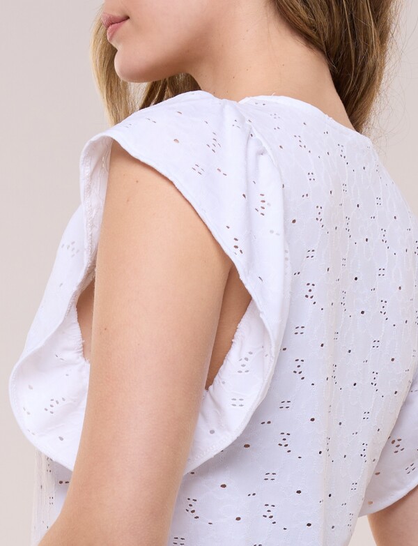 Blusa Broderie Manga Volado BLANCO