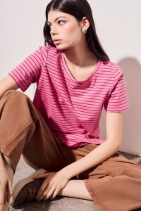 Remera Rayada Rosa
