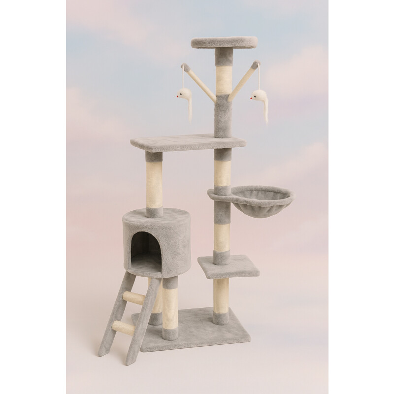 Rascador Torre 5 Niveles En Felpa Y Sisal Para Gato Juego Negro