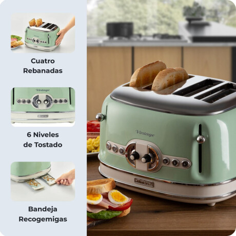 TOSTADOR ARIETE 4 TOSTADAS 1600W VERDE MOD.156
