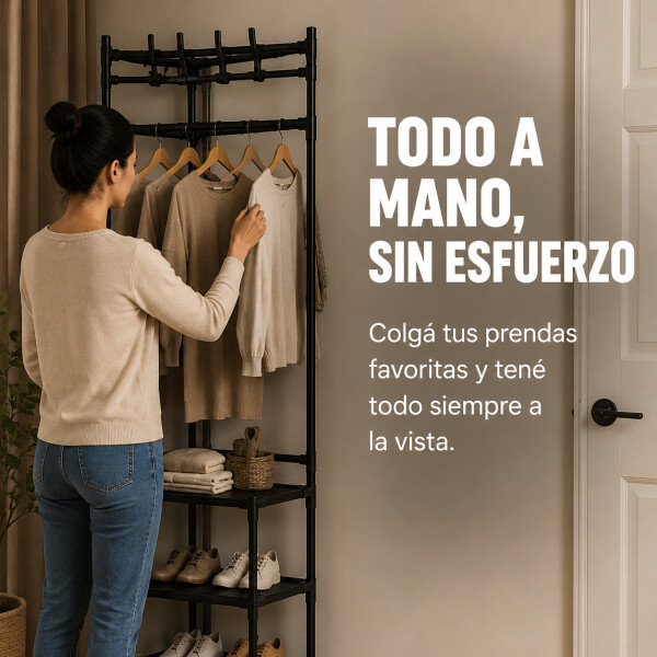 Mueble Perchero Esquinero Zapatera Hierro Colgador Ropa Rack Negro 1