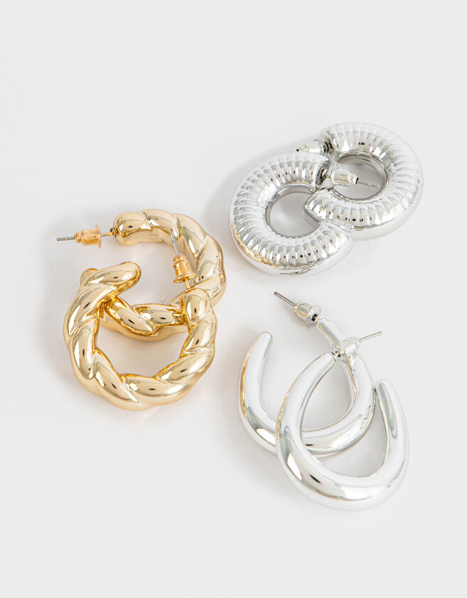 Aros Argollas Set Chunky Edition Set De Argollas Chunky - Combinacion Bicolor