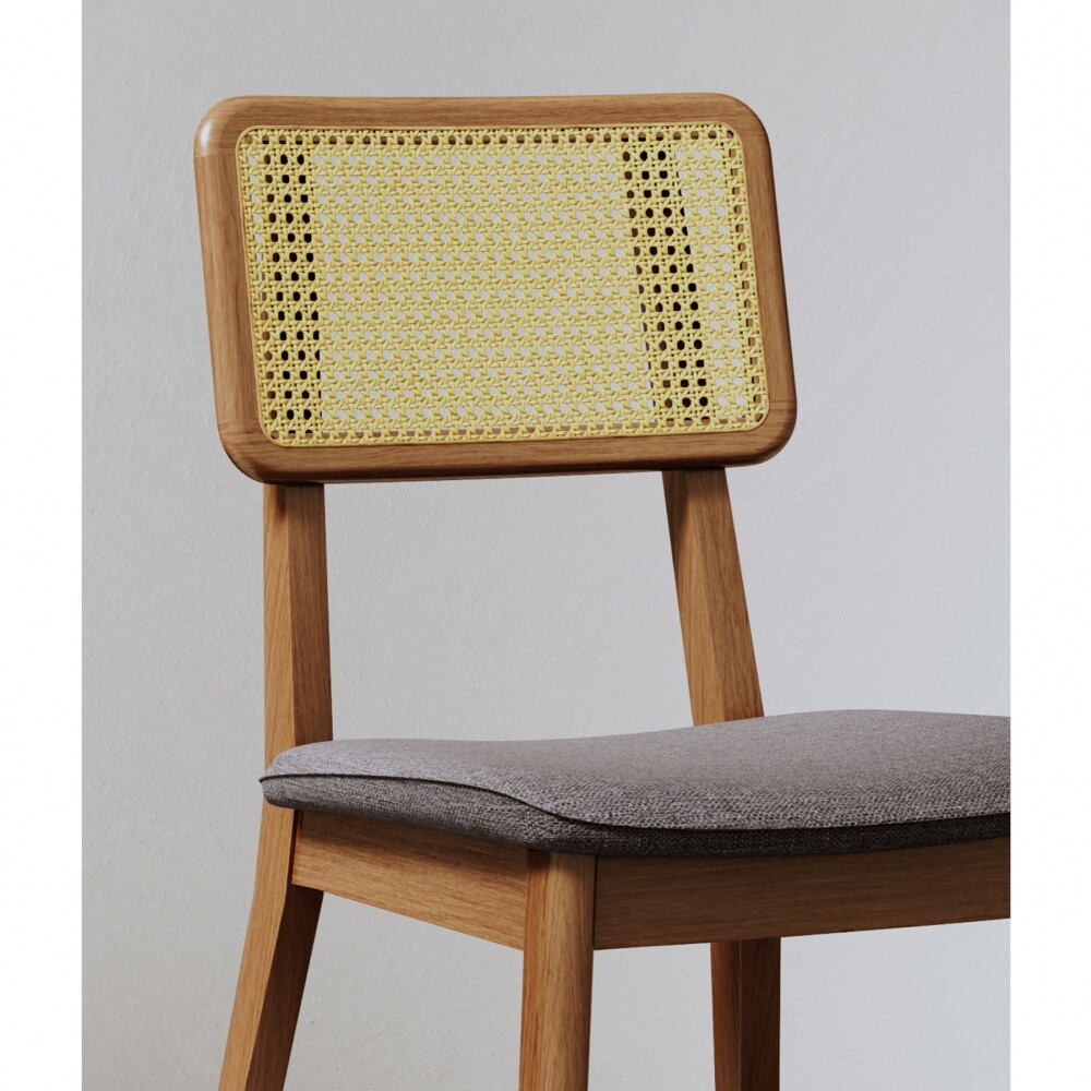 Silla de Comedor Classic Ratán - Línea Manhattan Tela Lino Gris/Natural
