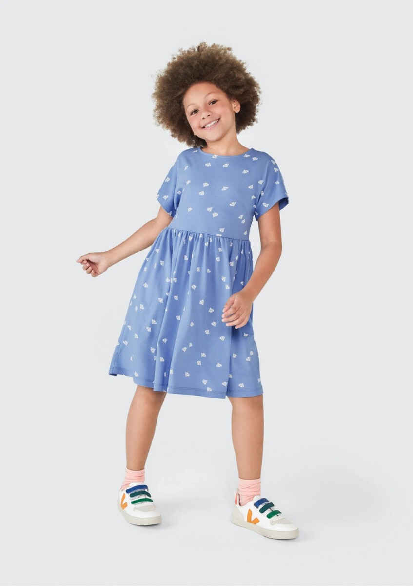 VESTIDO CORTO INFANTIL ESTAMPADO - CELESTE 