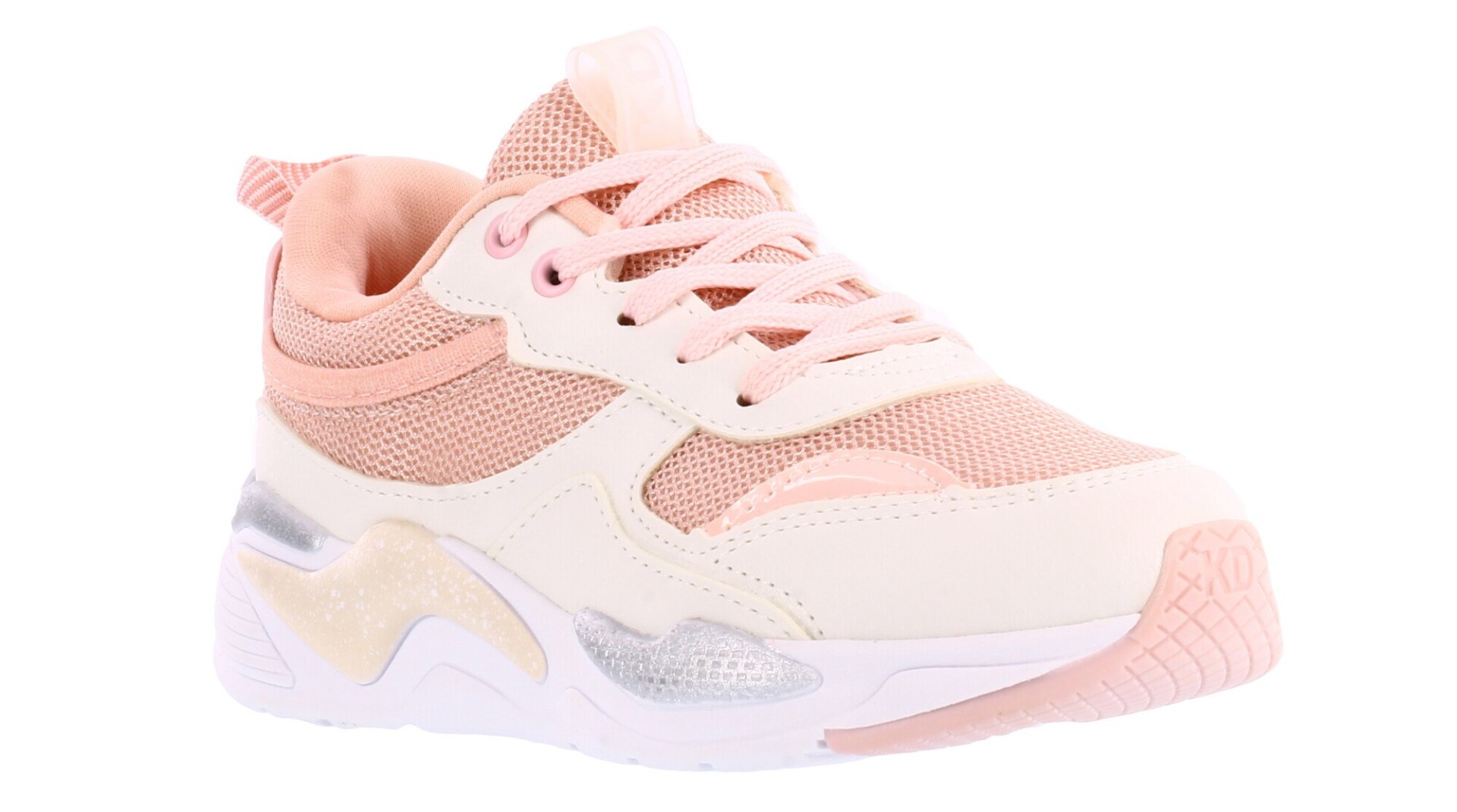 Championes de Niña KIDY acordonado materiales combinados - Blanco - Nude 