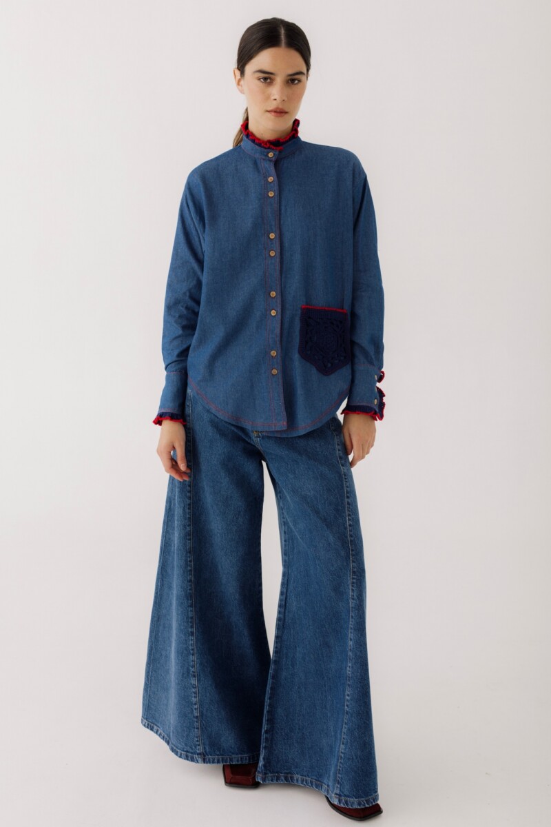 Camisa Ota Jean Crochet Azul 