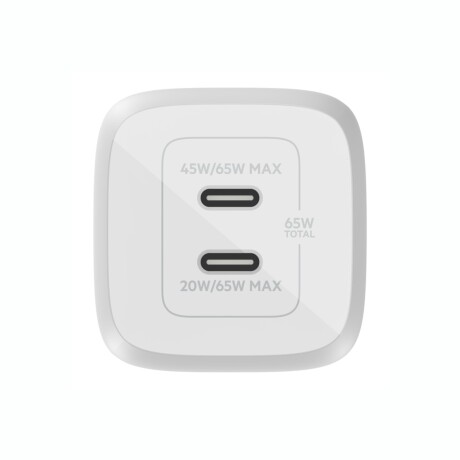 Adaptador Dual USB-C BELKIN WCH013DQWH 65W Carga Rápida Adaptador Dual USB-C BELKIN WCH013DQWH 65W Carga Rápida