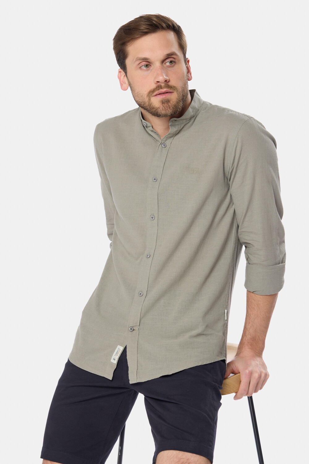 CAMISA DE LINO CUELLO MAO Verde