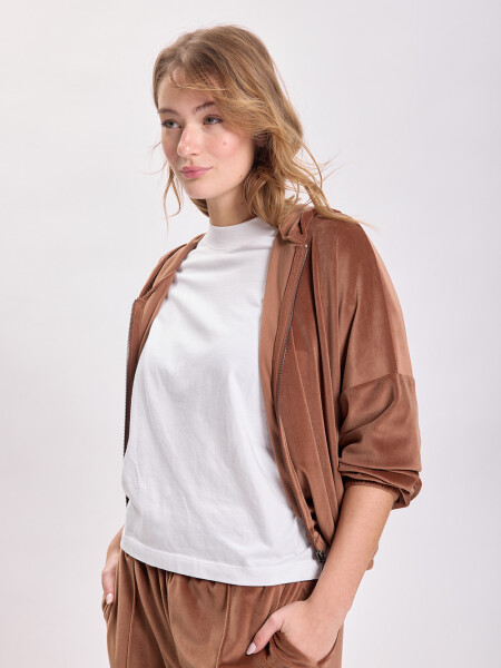 Campera plush corta Tostado