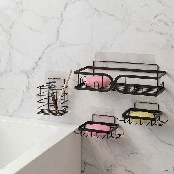 Set X5 Estante Organizador Baño Accesorio Jaboneras Adhesivo IMBACK Color Negro Set X5 Estante Organizador Baño Accesorio Jaboneras Adhesivo IMBACK Color Negro