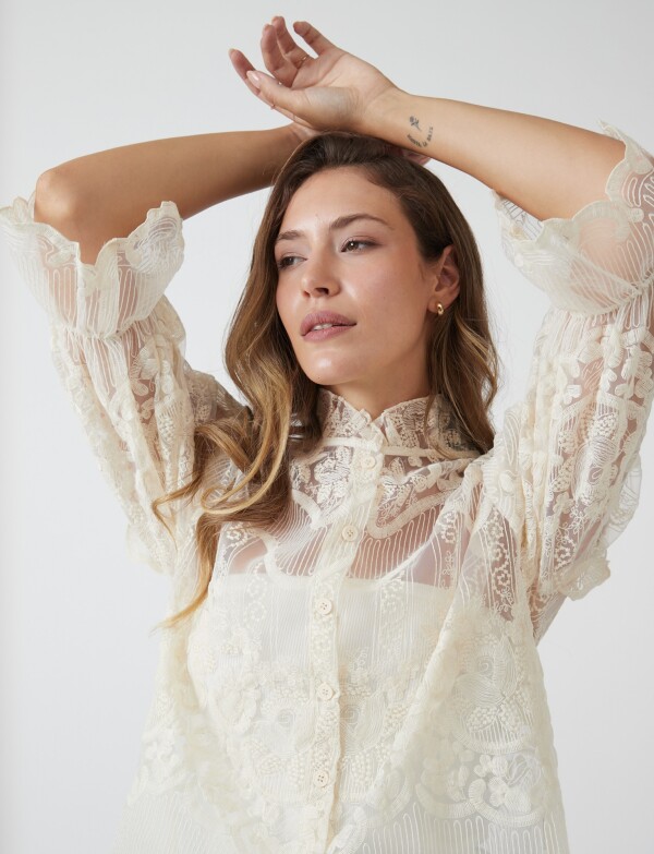 Blusa Tul Bordado BEIGE CLARO