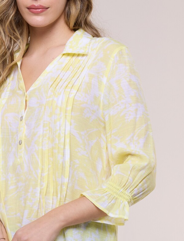 Blusa Estampada Pincelada Con Alforzas AMARILLO