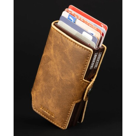 Billetera Baleine Double Kansas en Aluminio y Cuero con Protección RFID Light Brown
