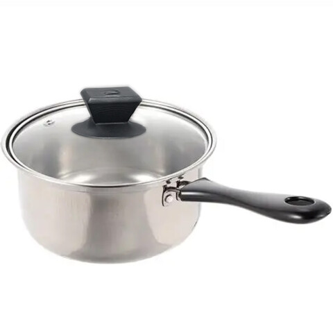 Olla de acero con tapa de vidrio y mango 18cm Olla De Acero Con Tapa De Vidrio Y Mango 18cm