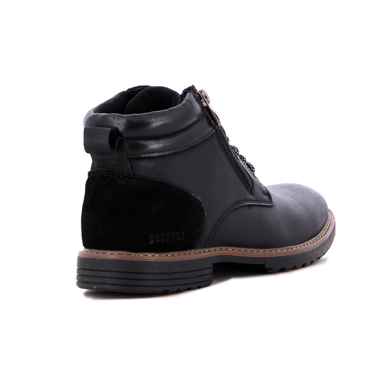 Country Calzado Bota Casual Hombre Acordonado C/cierre - Negro Negro