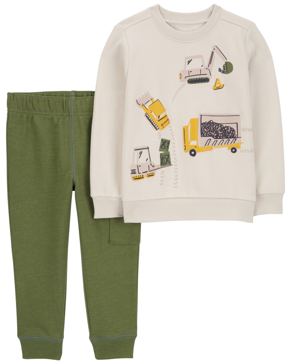 Set dos piezas de algodón, pantalón y buzo, estampa construcción 