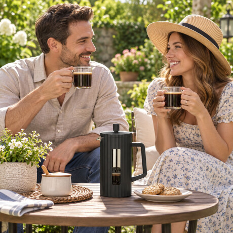 Cafetera Prensa Francesa 350ml Vidrio Borosilicato Negro